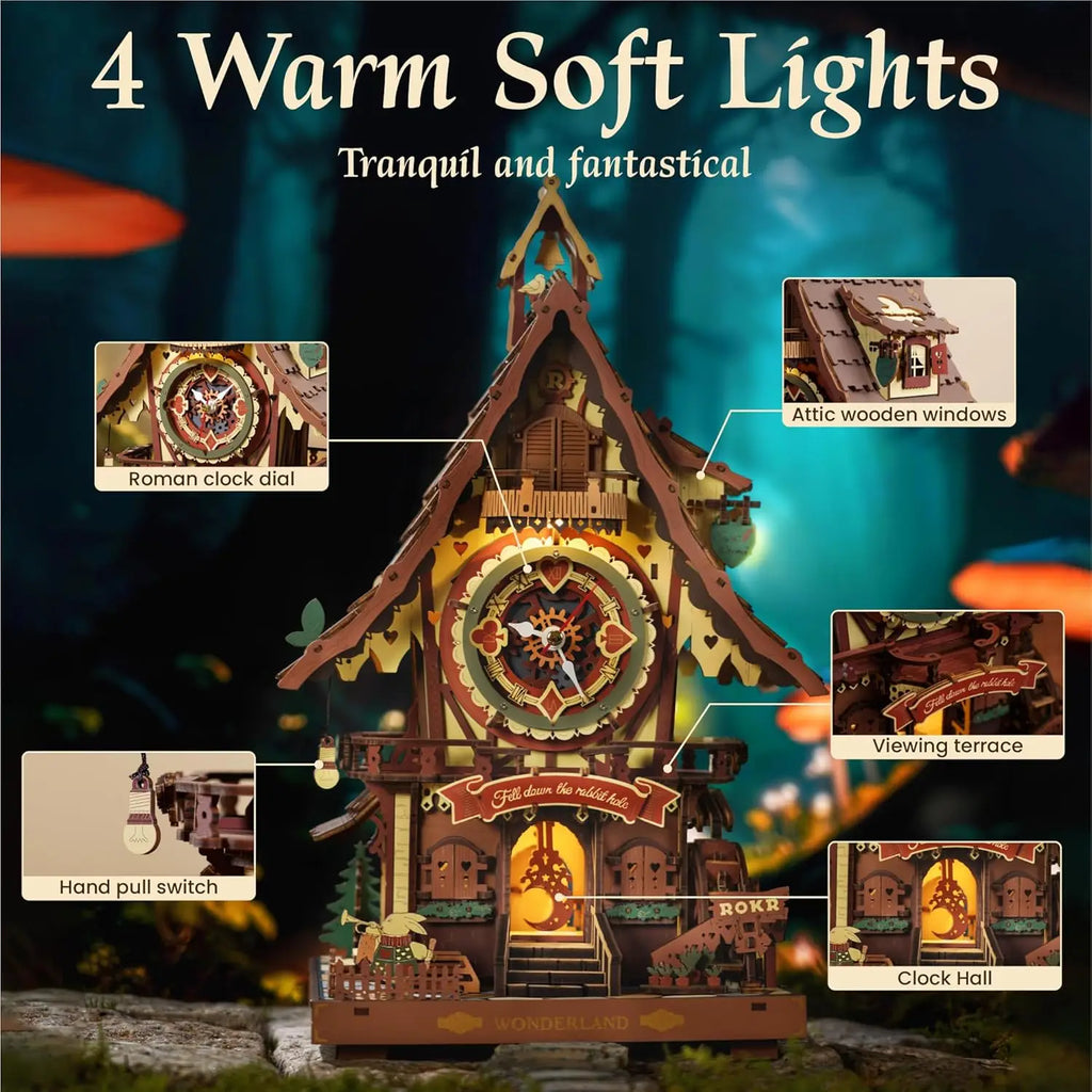 Robotime Rokr 3D Wooden Puzzle Cuckoo Clock Kit Black Forest Style with Working Bird  DIY Clock Model Kit for Kids Adults Model