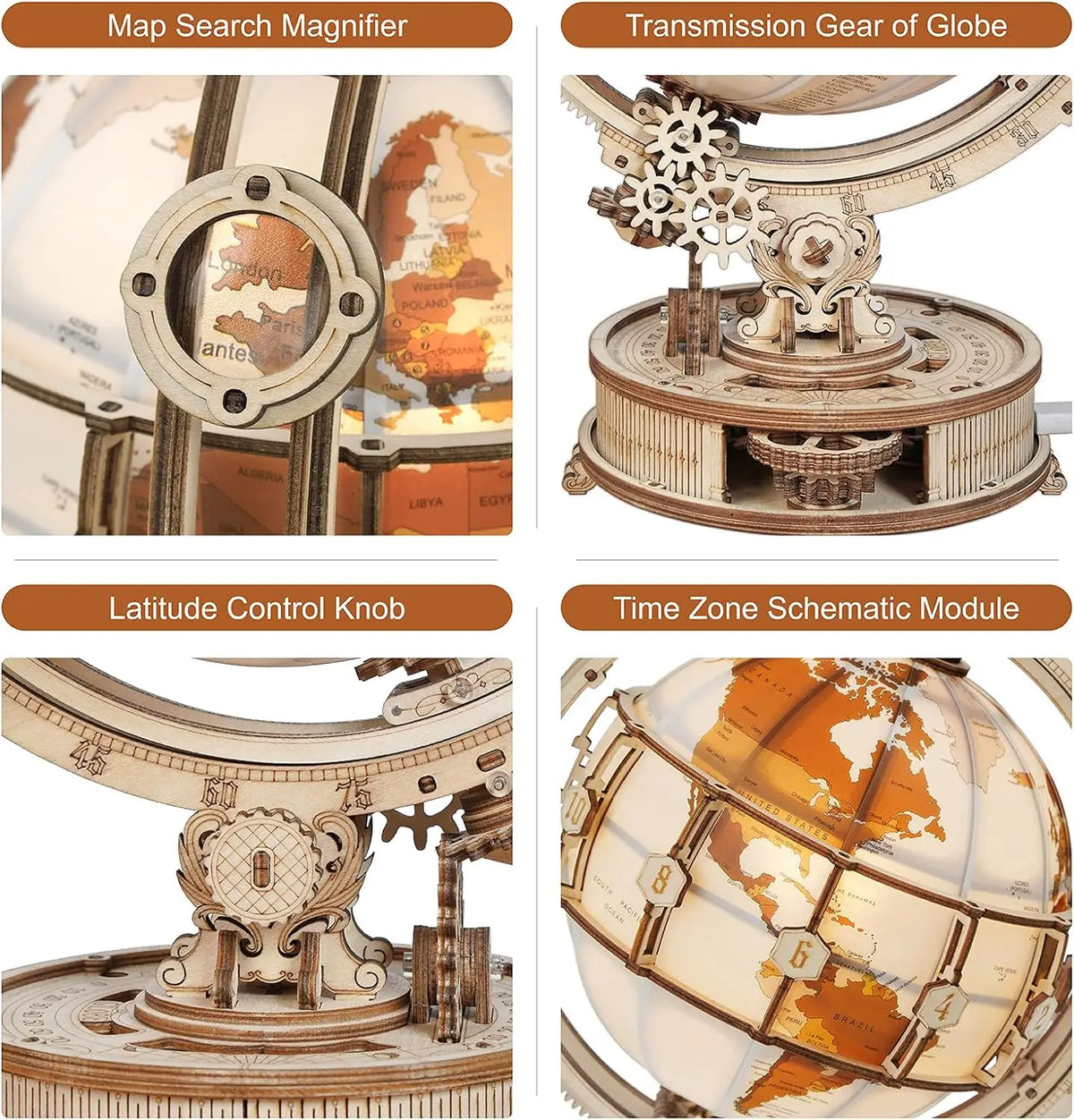 Robotime Rokr 3D Wooden Puzzle Luminous World Model Kit with LED Light Rotating Wooden Construction Kit Best Festival Gifts
